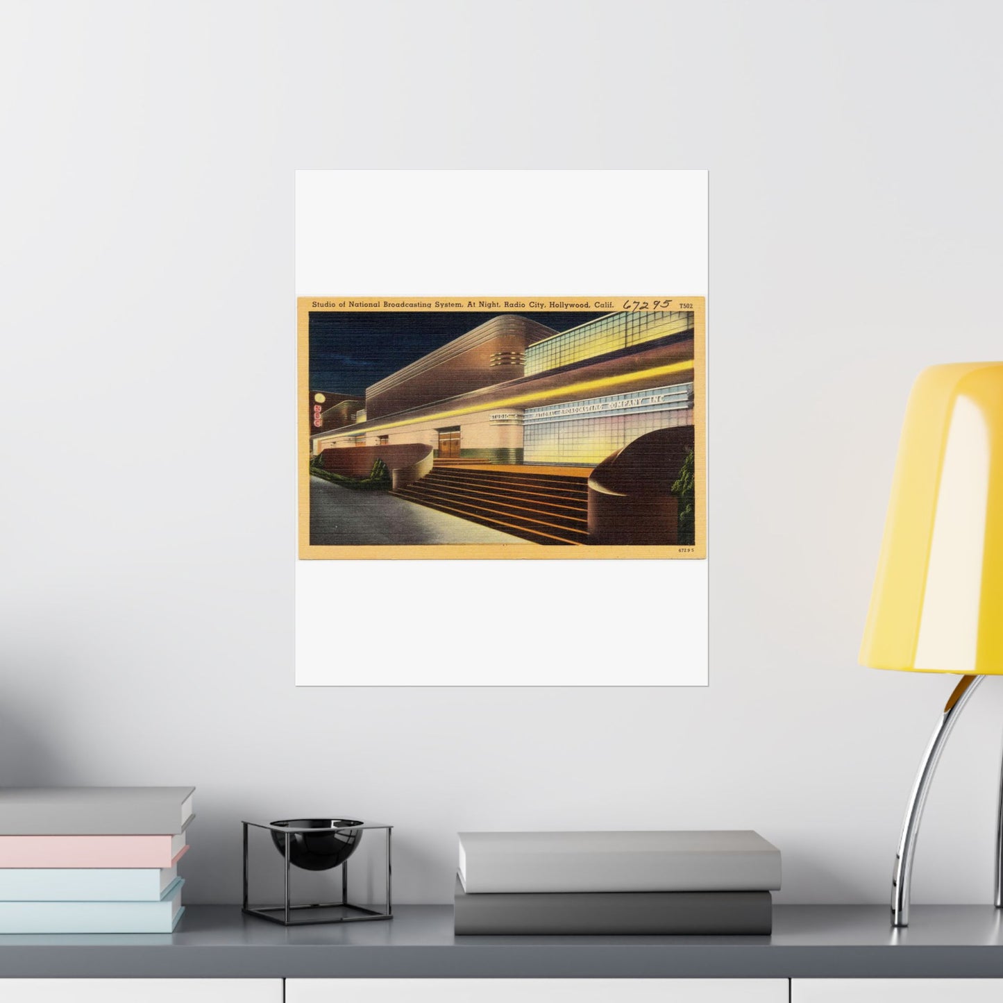 Studio of National Broadcasting System, at night, Radio City, Hollywood, Calif. High Quality Matte Wall Art Poster for Home, Office, Classroom