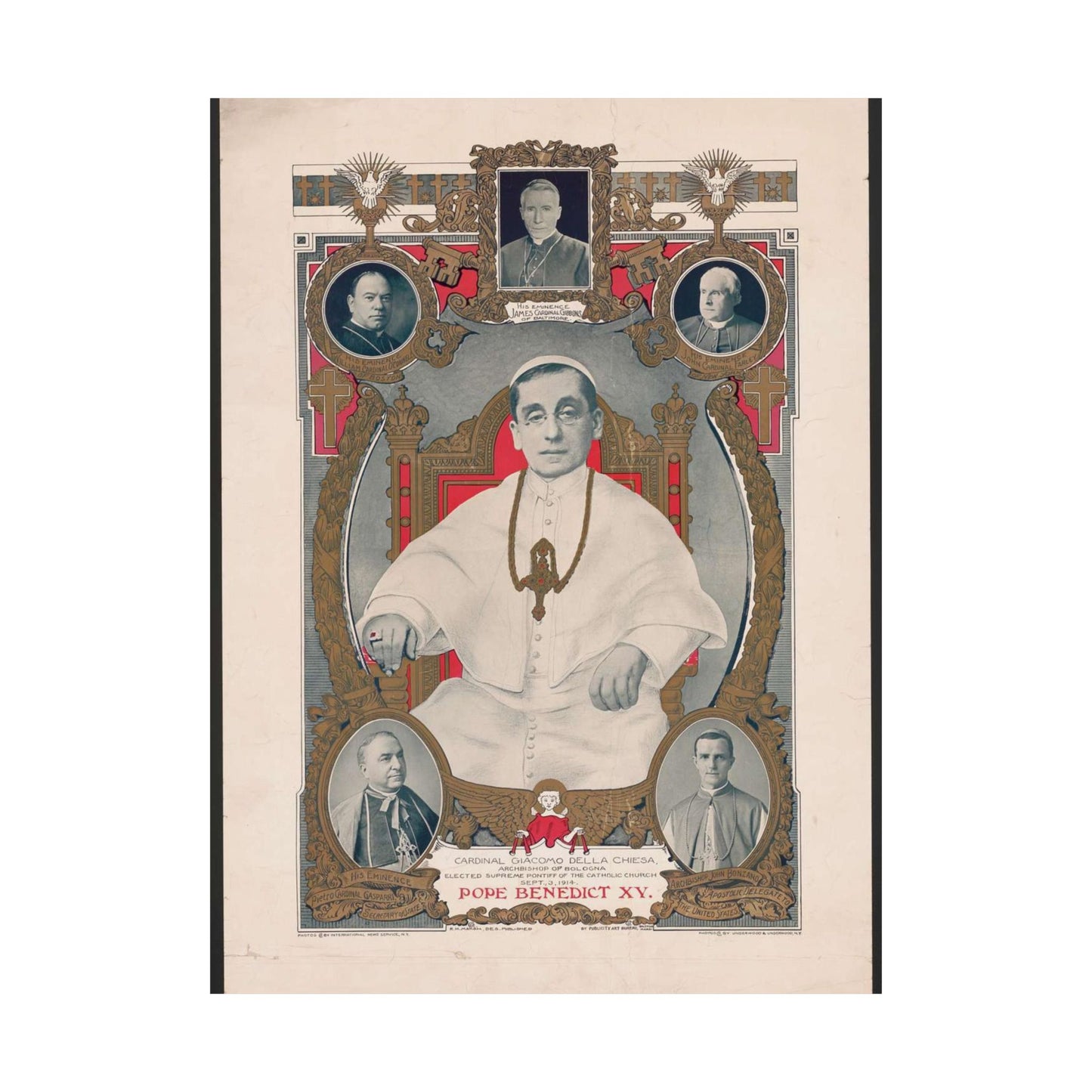 Pope Benedict XV: Cardinal Giacomo Della Chiese, Archbishop of Bologna, Elected Supreme Pontiff of the Catholic Church, September 3, 1914 High Quality Matte Wall Art Poster for Home, Office, Classroom