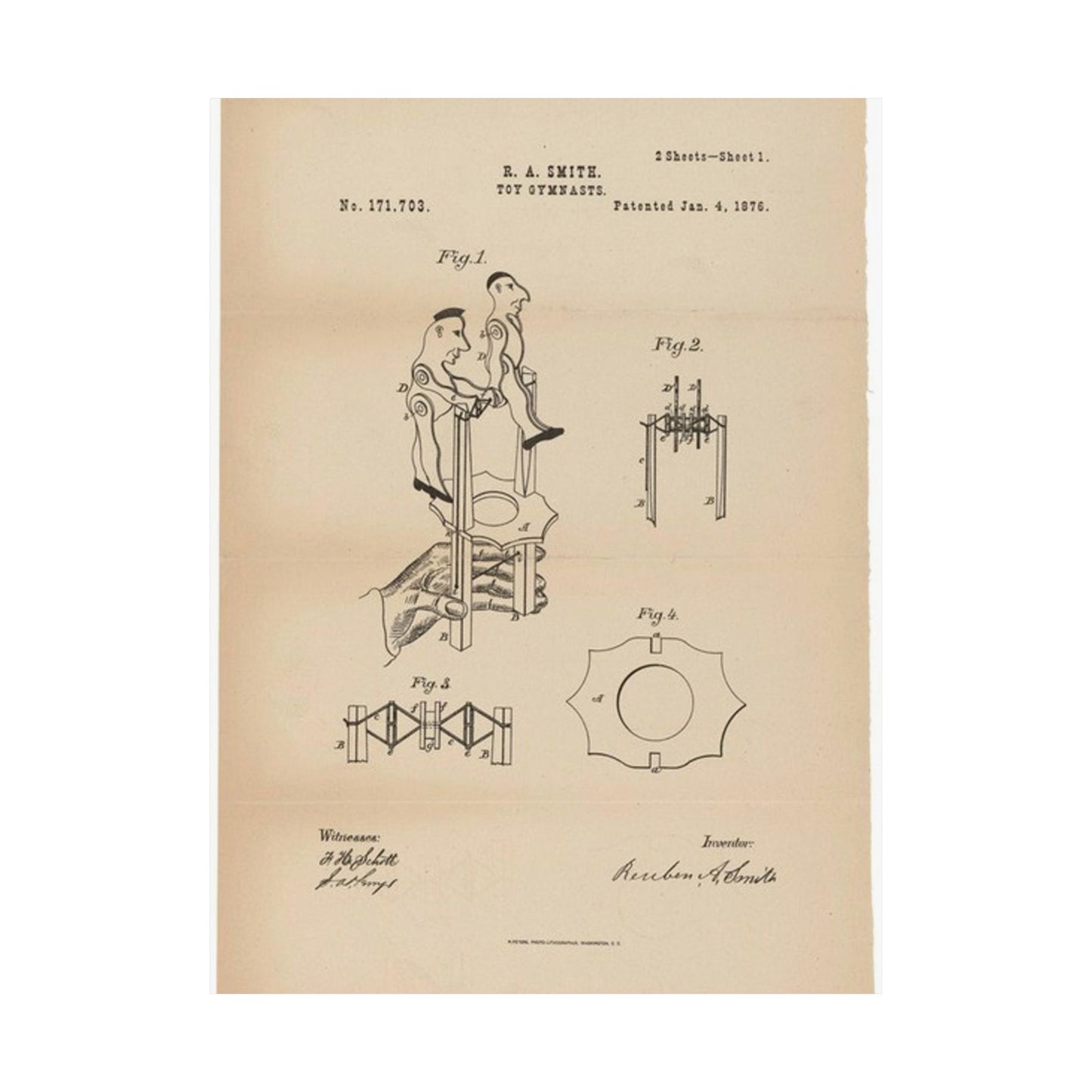 Patent drawing - for a Toy Gymnast Public domain image High Quality Matte Wall Art Poster for Home, Office, Classroom