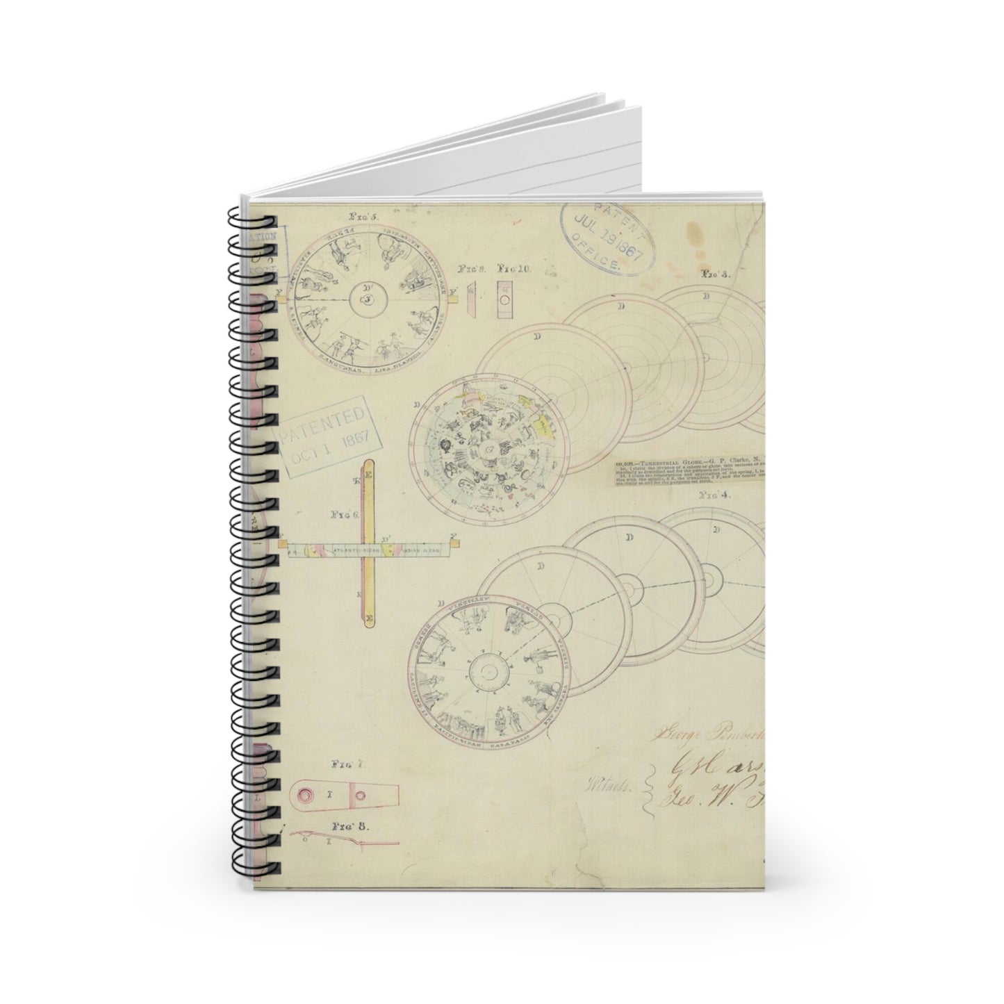 Patent drawing - Drawing of a Terrestrial Globe Public domain image Spiral Bound Ruled Notebook with Printed Cover