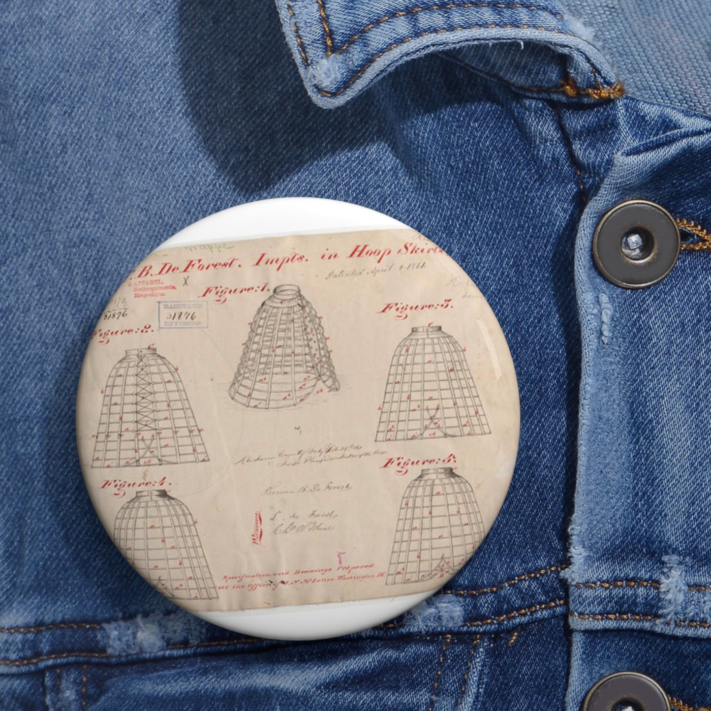 Patent drawing - Drawing of Improvements in Hoop Skirts Public domain image Pin Buttons with Crisp Design