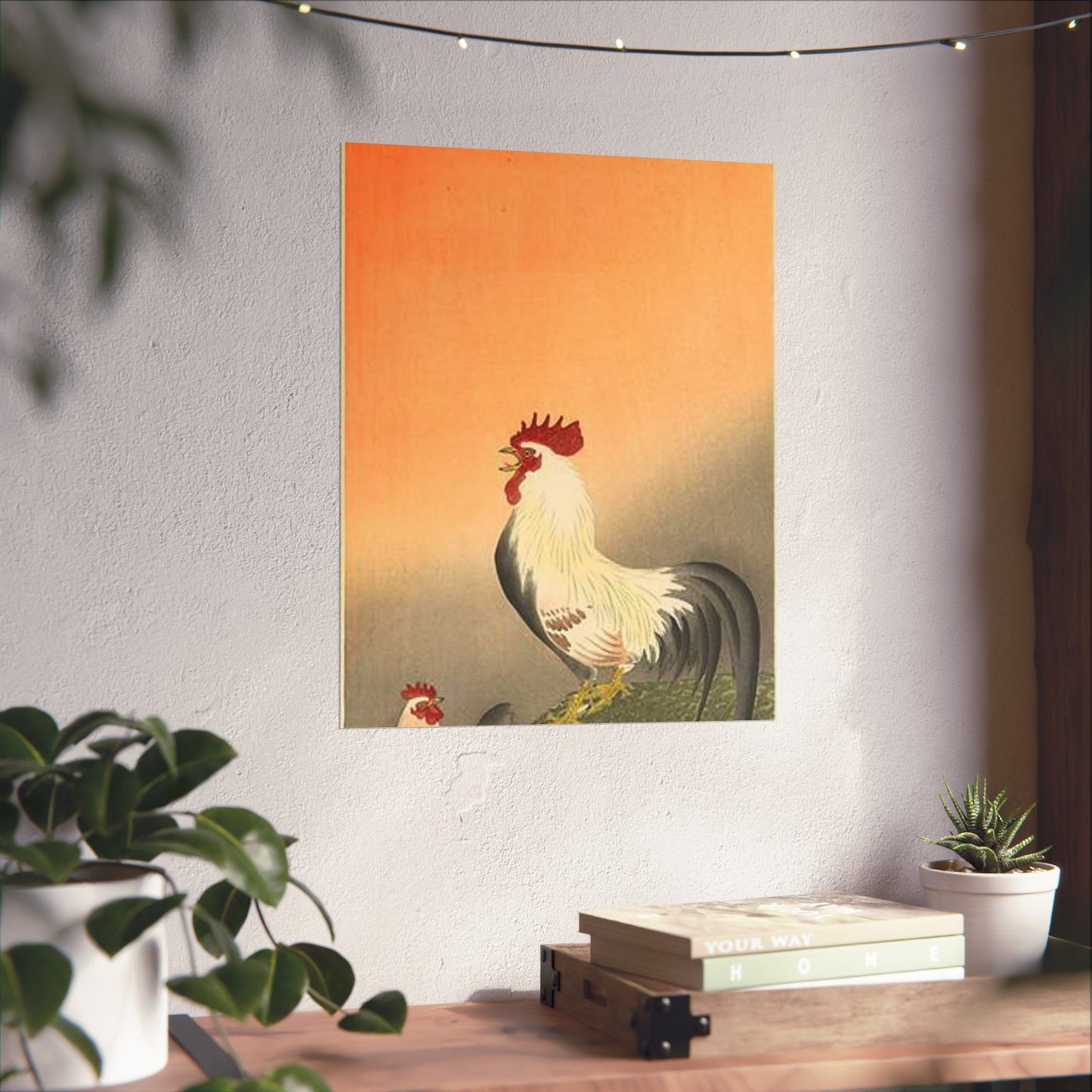 Koson - rooster-and-hen-at-sunrise, Ohara Koson High Quality Matte Wall Art Poster for Home, Office, Classroom