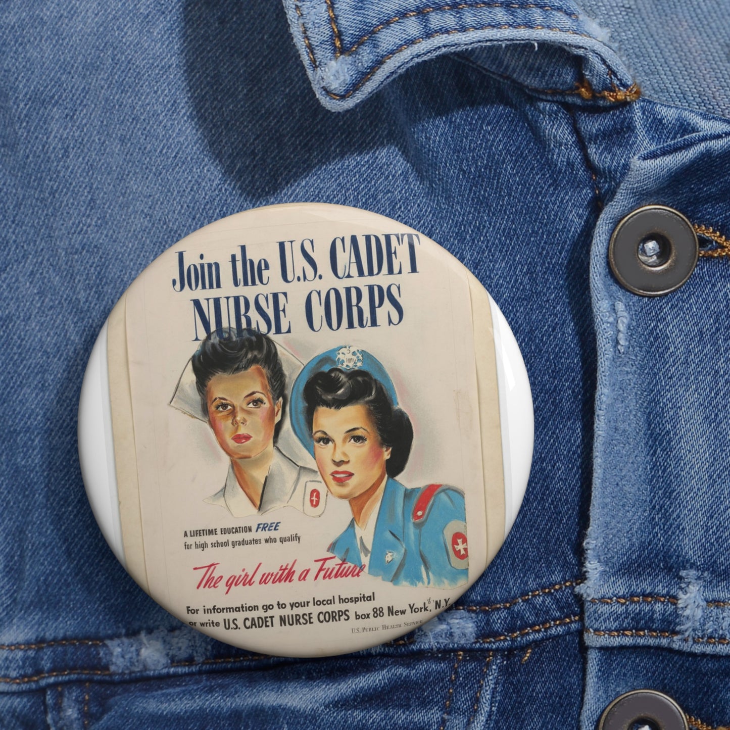 Join the U.S. Cadet Nurse Corps Pin Buttons with Crisp Design