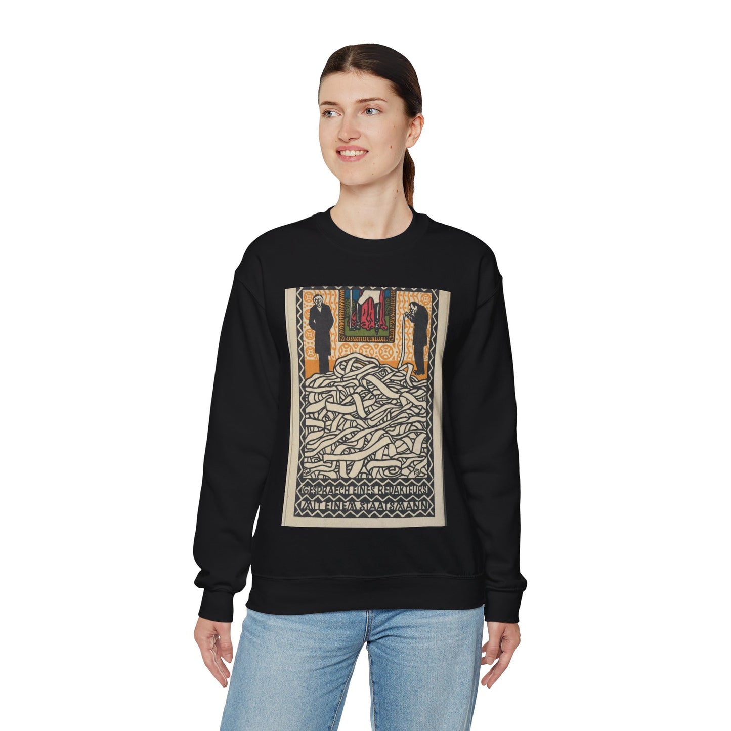 Gespräch eines Redakheurs mit einem Staatsmann Editor's Conservation with a Statesman) Black Heavy Blend Adult Crew Neck SweatShirt