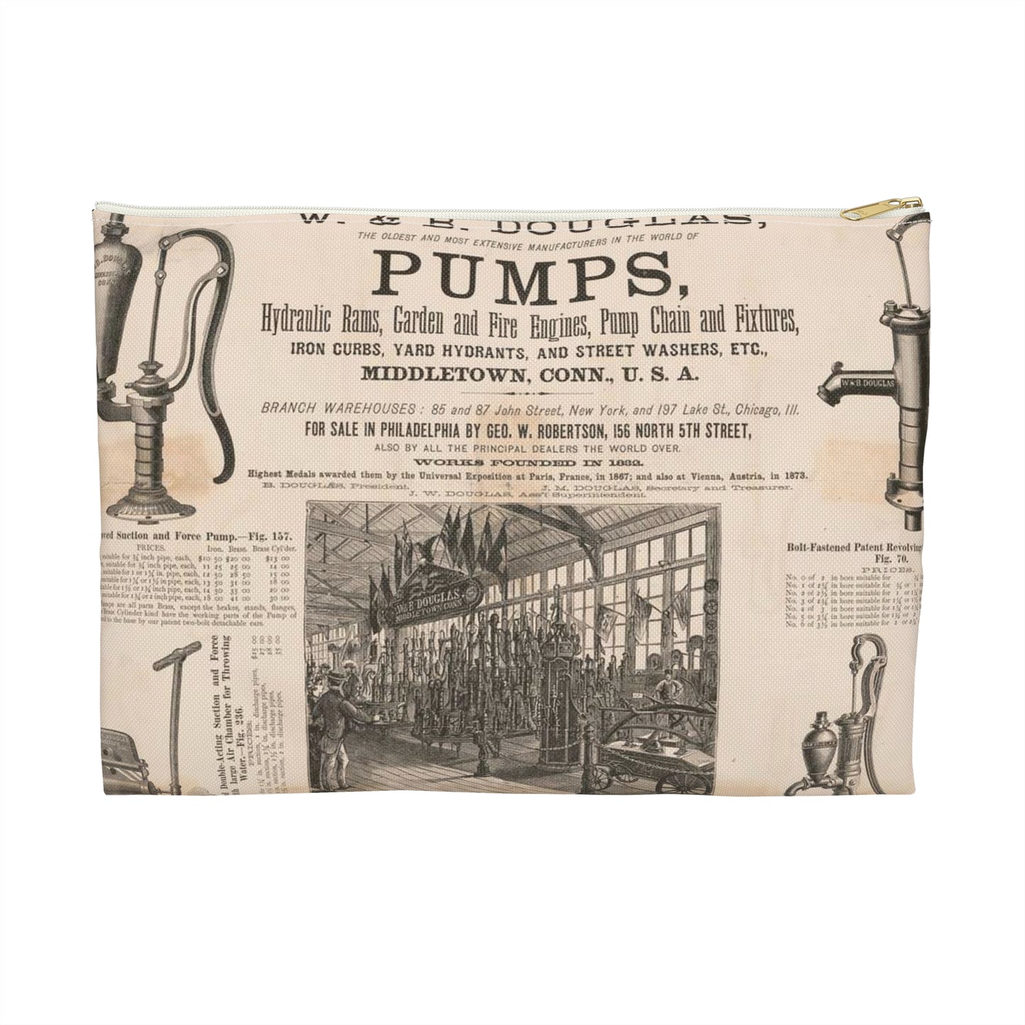 W. & B. Douglas, the oldest and most extensive manufacturers in the world of pumps Large Organizer Pouch with Black Zipper