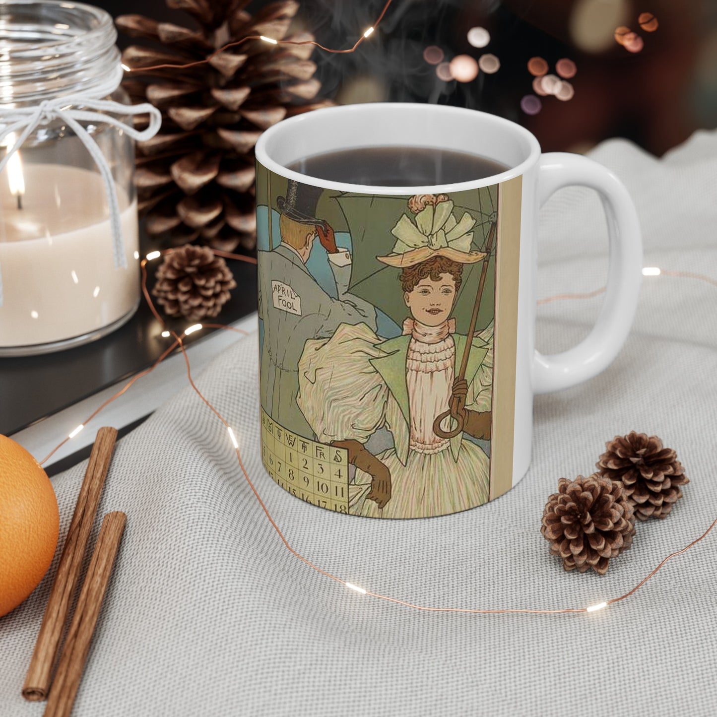 April, Art Nouveau Poster - Art nouveau public domain poster Beautiful Novelty Ceramic Coffee Mug 11oz