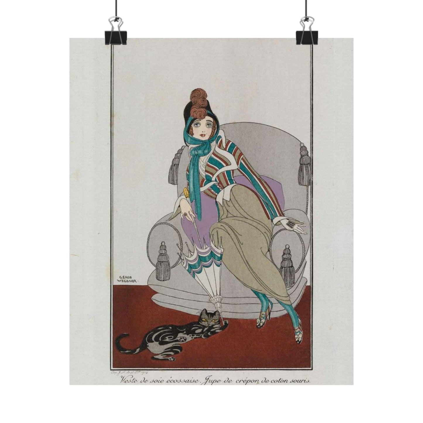 Jacket and skirt (Veste de soie écossaise. Jupe de crépon de coton souris) (CBL WEp 0946) High Quality Matte Wall Art Poster for Home, Office, Classroom
