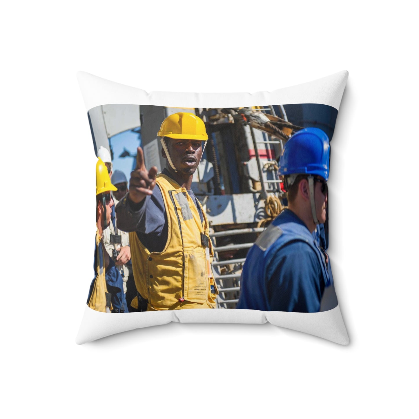 Seaman Glenrick Henry directs crew members as rig captain Decorative Accent Square Pillow