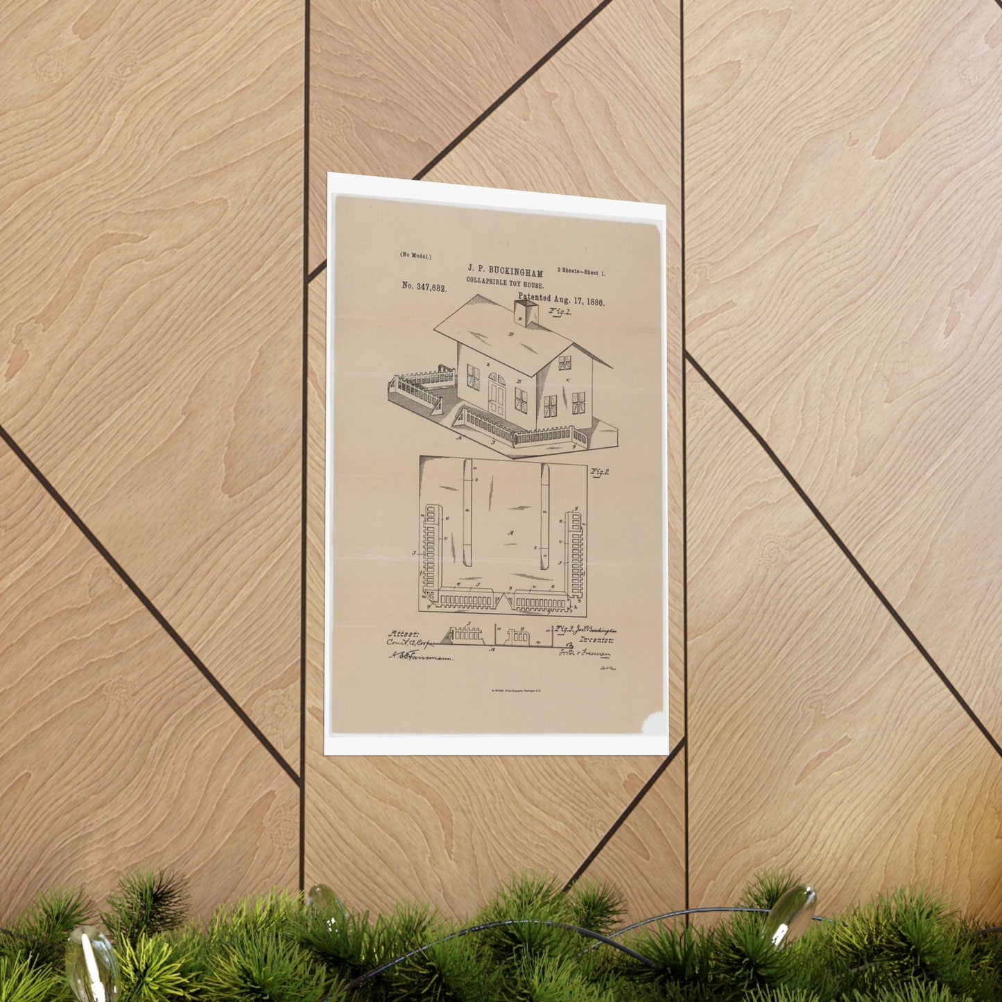 Patent Drawing of Engine - Drawing for a Collapsible Toy House Public domain image High Quality Matte Wall Art Poster for Home, Office, Classroom