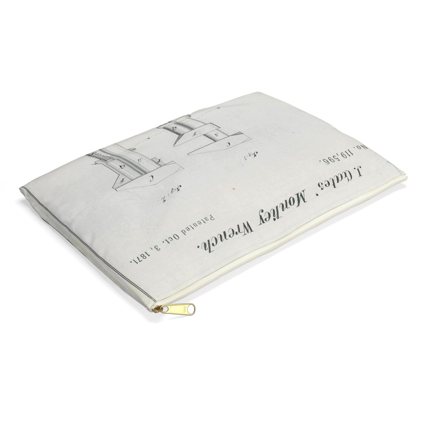 Patent Drawing of Engine - for J. Gates' Monkey Wrench Public domain image Large Organizer Pouch with Black Zipper