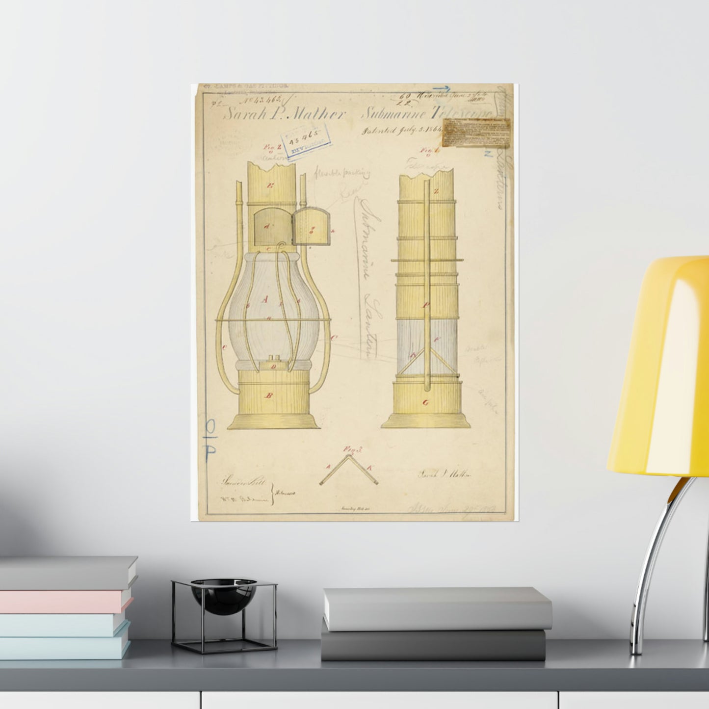 Patent drawing - Drawing of Submarine Telescope Public domain image High Quality Matte Wall Art Poster for Home, Office, Classroom