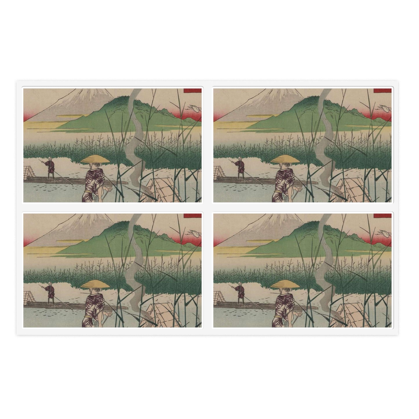18 - The Sagami River - A painting of a man standing on a boat in a body of water Laminated UV Protective Vinyl Stickers