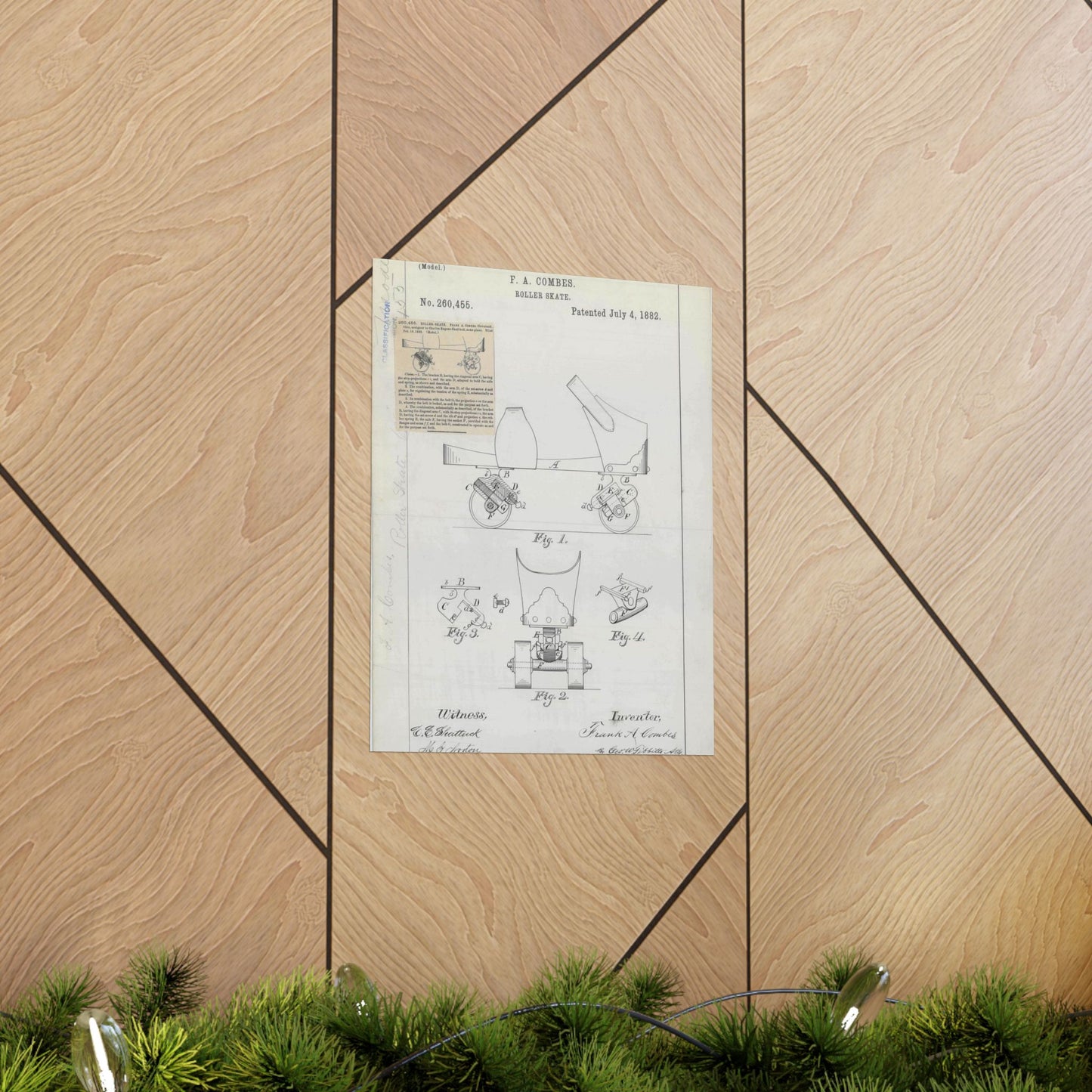 Patent drawing - for F. A. Combes' Roller Skate Public domain image High Quality Matte Wall Art Poster for Home, Office, Classroom
