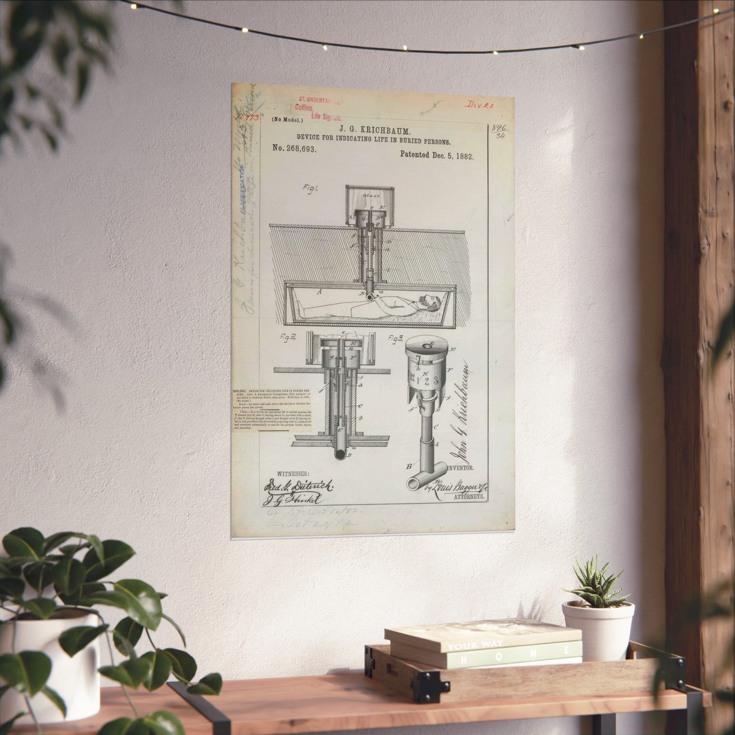 Patent drawing - for J. G. Krichbaum's Device for Indicating Life in Buried Persons Public domain image High Quality Matte Wall Art Poster for Home, Office, Classroom