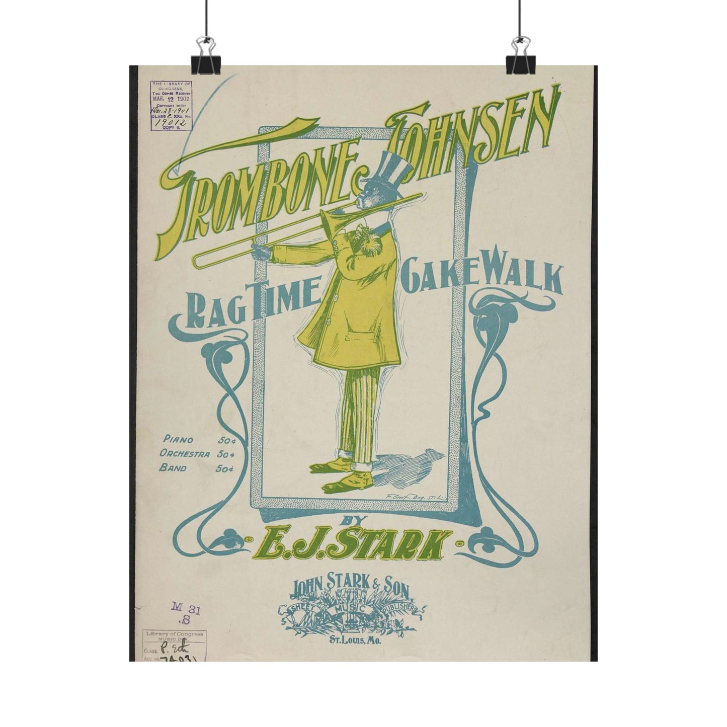 Trombone Johnsen, a Ragtime cake walk - Ragtime music High Quality Matte Wall Art Poster for Home, Office, Classroom