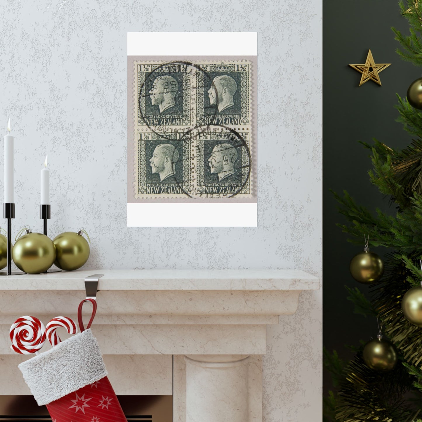Block of one and a half penny 'King George V' definitive stamps in grey slate High Quality Matte Wall Art Poster for Home, Office, Classroom