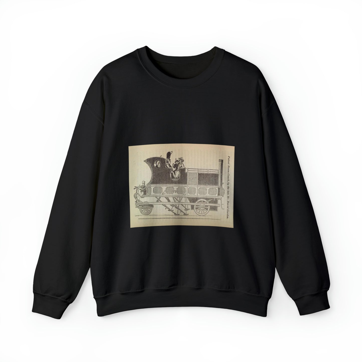 Patent Drawing of Engine - Patent steam coach, by the late Mr. David Gordon Public domain image Black Heavy Blend Adult Crew Neck SweatShirt