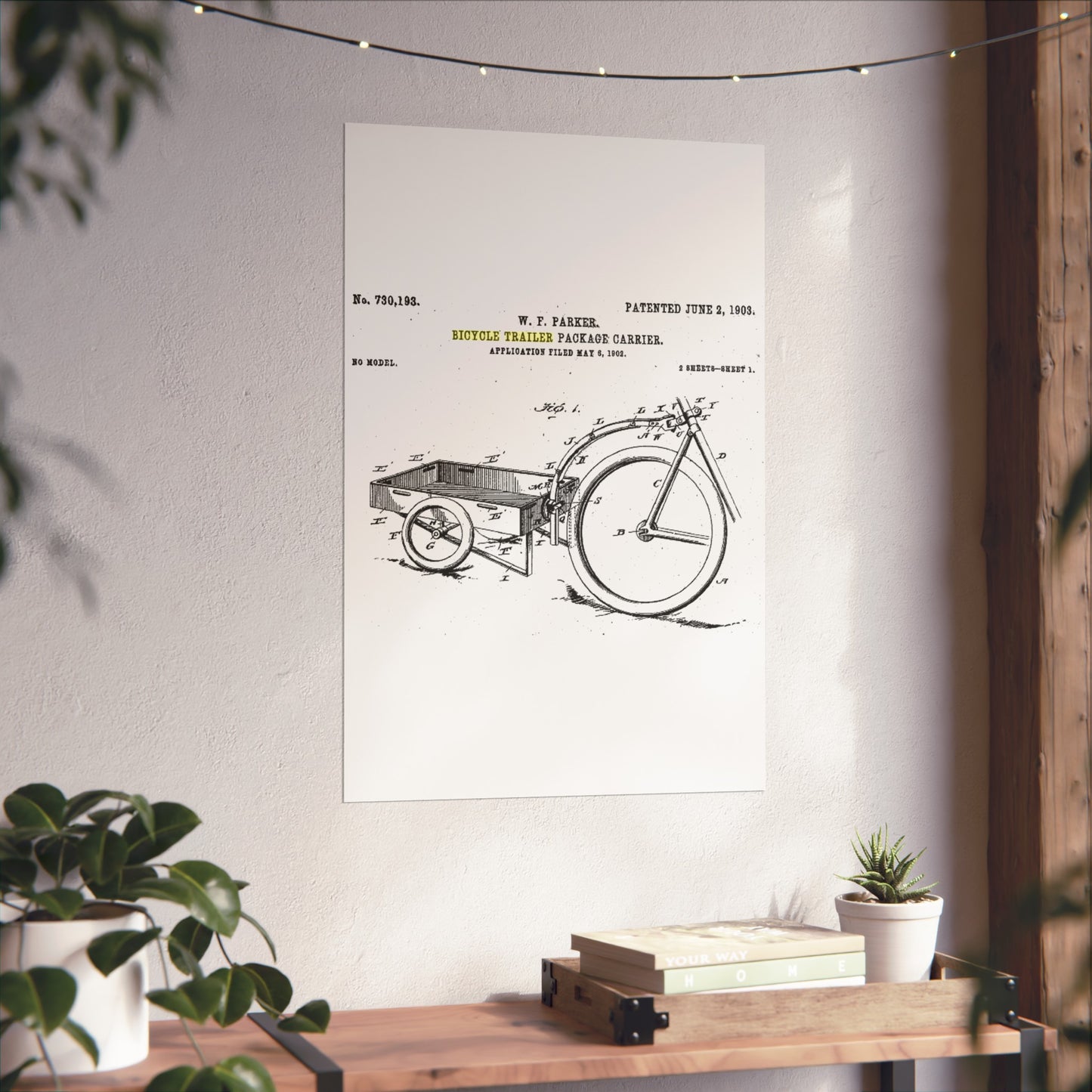 Patent Drawing of Engine - Bicycle Trailer Patent (1903) Public domain image High Quality Matte Wall Art Poster for Home, Office, Classroom