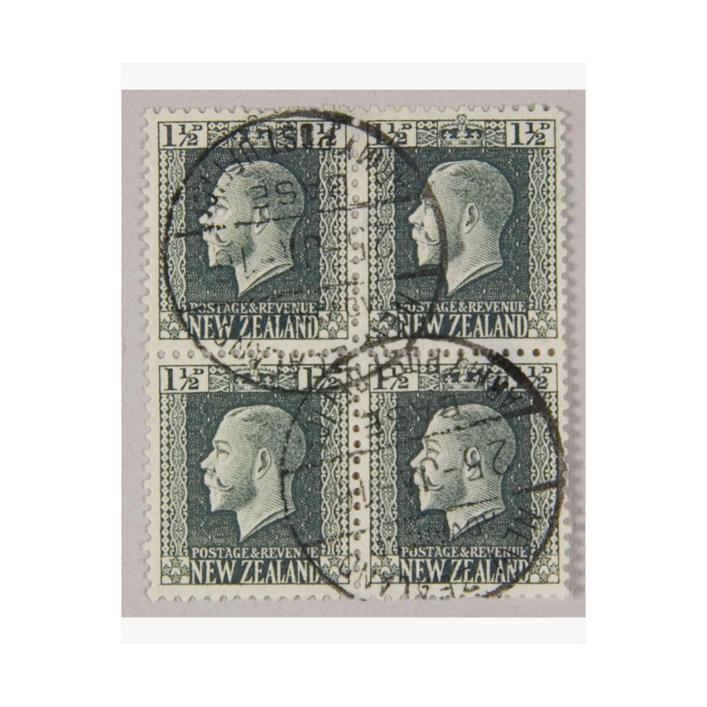 Block of one and a half penny 'King George V' definitive stamps in grey slate High Quality Matte Wall Art Poster for Home, Office, Classroom