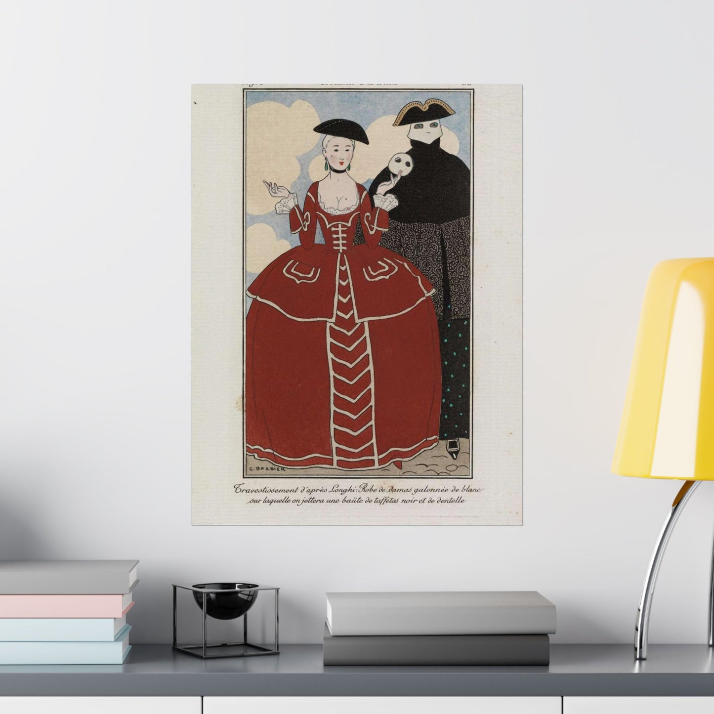 Fancy dress (Travestissement d'aprés Longhi - Robe de damas galonnée de blanc sur laquelle on jettera une baiite de taffetas noir et de dentelle) (CBL WEp 0847) High Quality Matte Wall Art Poster for Home, Office, Classroom