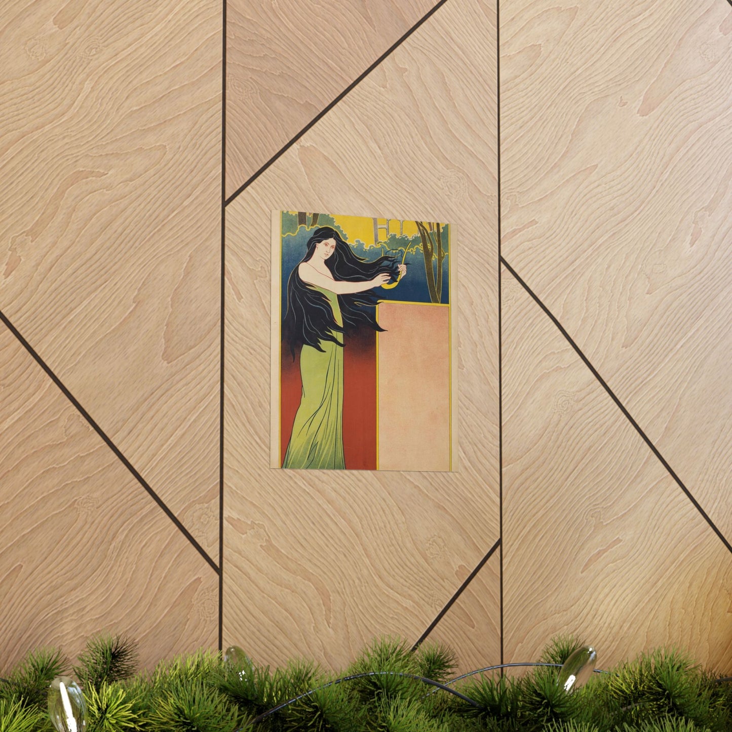 A painting of a woman with long black hair. Vintage art deco, beauty fashion. High Quality Matte Wall Art Poster for Home, Office, Classroom