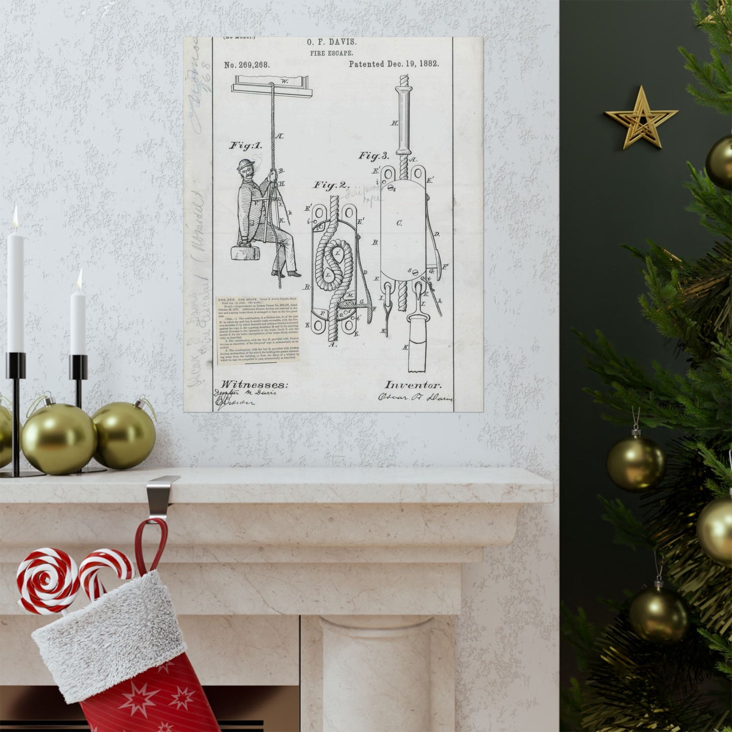 Patent Drawing of Engine - for O. F. Davis' Fire Escape Public domain image High Quality Matte Wall Art Poster for Home, Office, Classroom