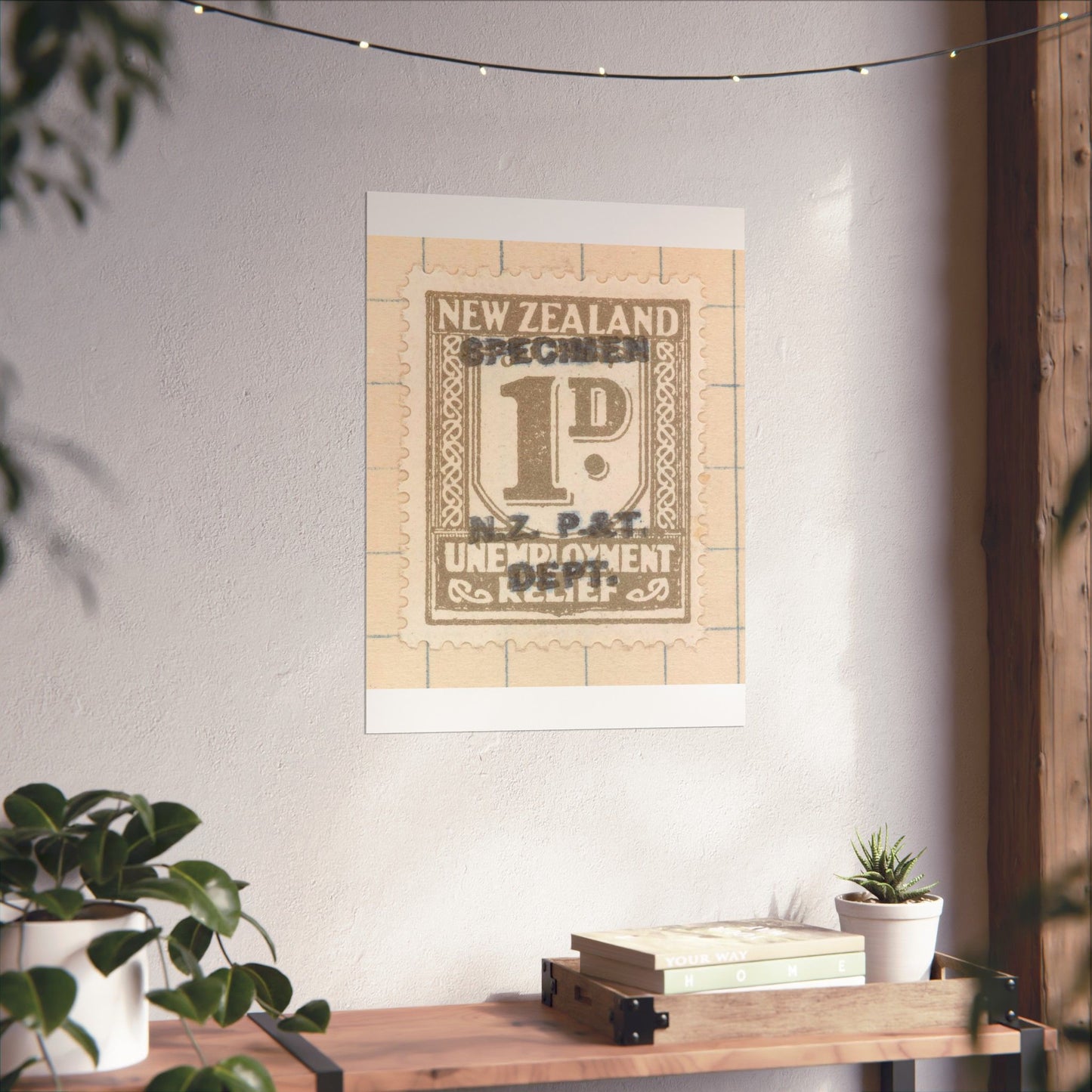 One penny Unemployment Relief stamp overprinted 'Specimen' High Quality Matte Wall Art Poster for Home, Office, Classroom