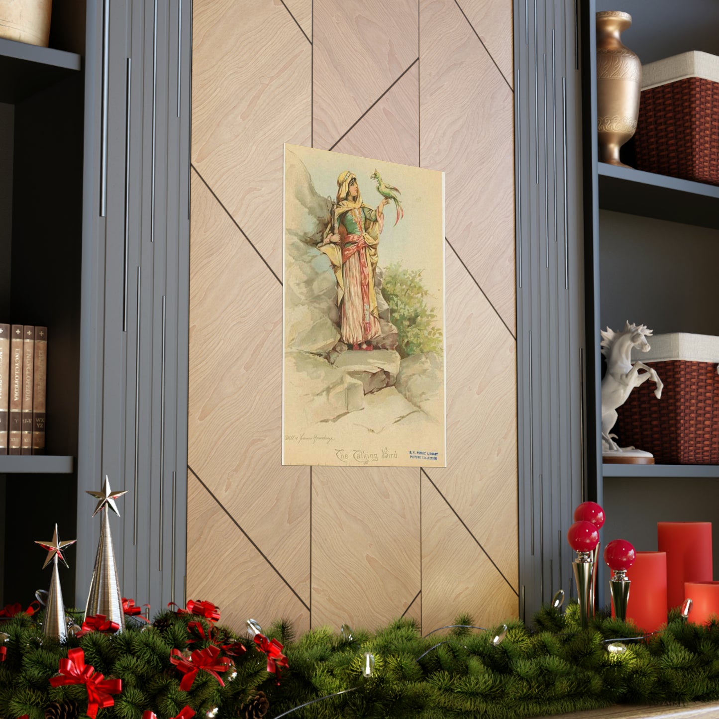The talking bird. - Drawing. Public domain image. High Quality Matte Wall Art Poster for Home, Office, Classroom