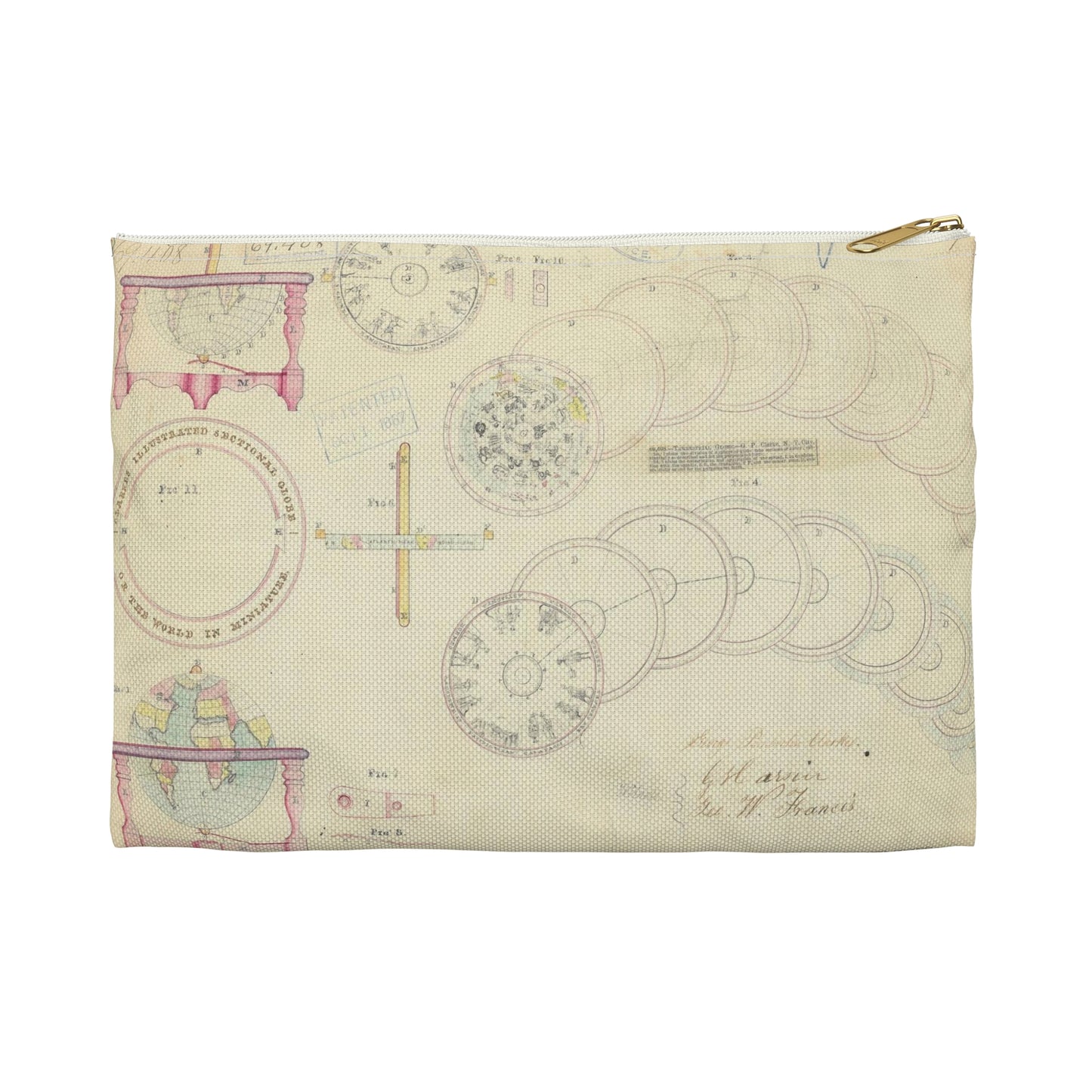 Patent drawing - Drawing of a Terrestrial Globe Public domain image Large Organizer Pouch with Black Zipper