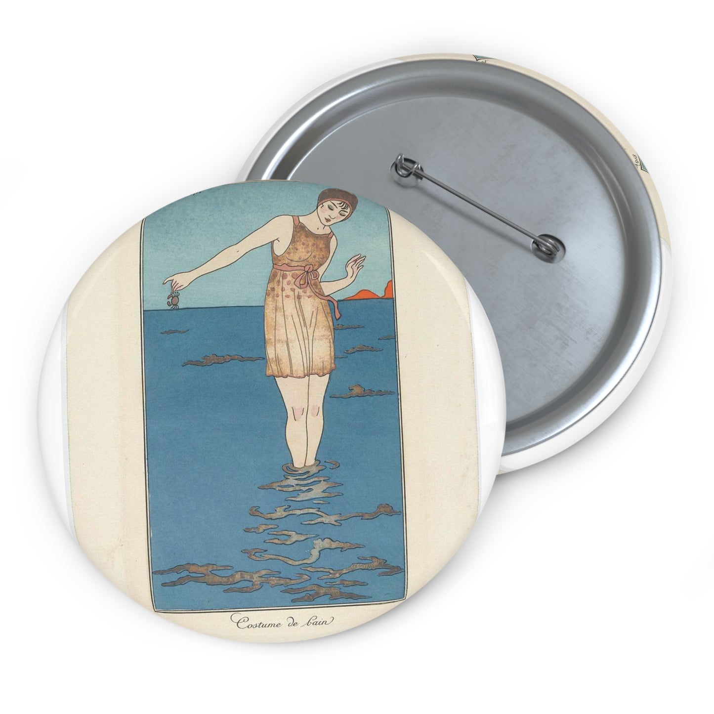 Journal des Dames et des Modes, Costumes Parisiens, 1913, No. 101 : Costume de bain Pin Buttons with Crisp Design