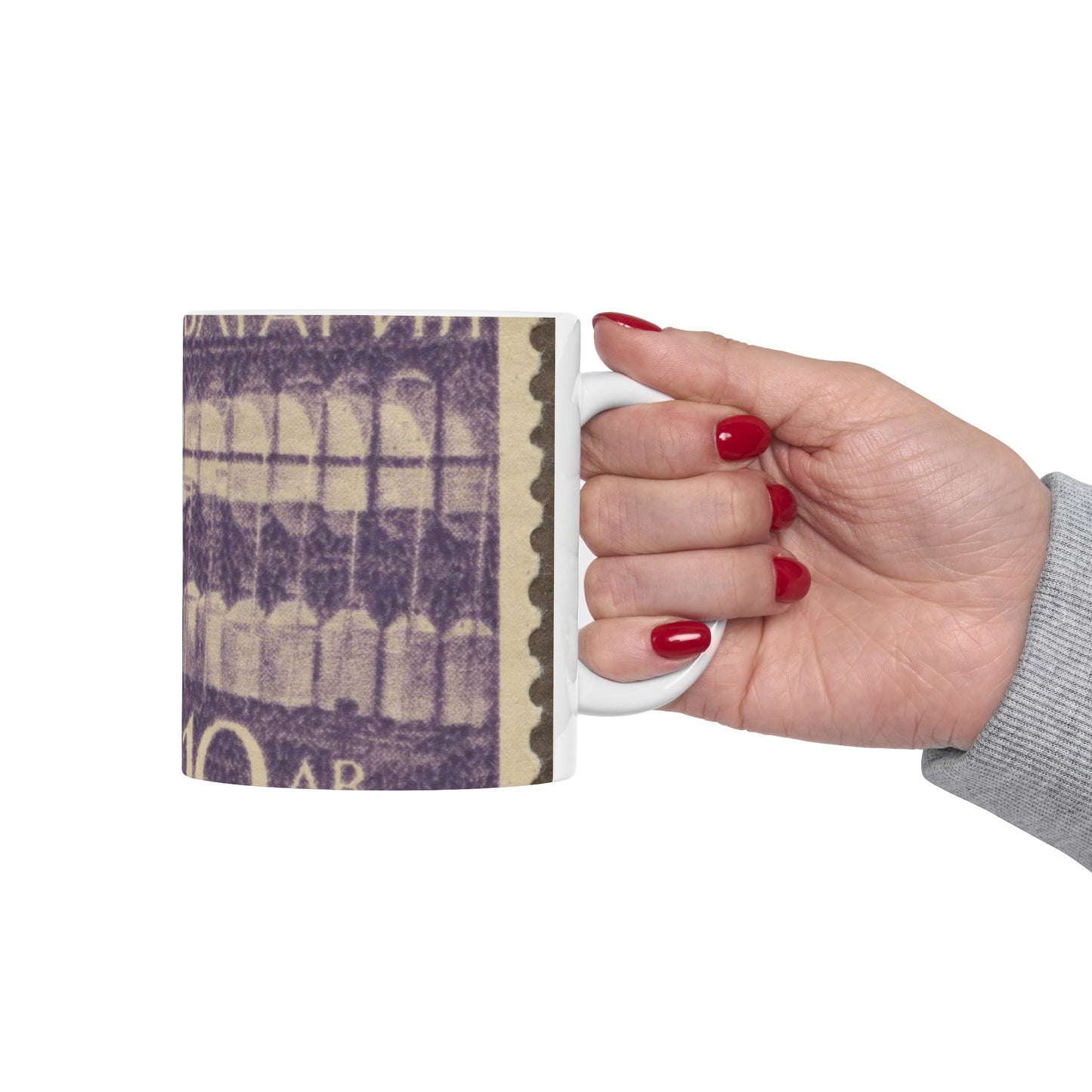 Frimärke ur Gösta Bodmans filatelistiska motivsamling, påbörjad 1950.Frimärke från Bulgarien, 1949. Motiv av textilarbetare vid spinnmaskin. "Serie: Honör för unga yrkesarbetare". Beautiful Novelty Ceramic Coffee Mug 11oz