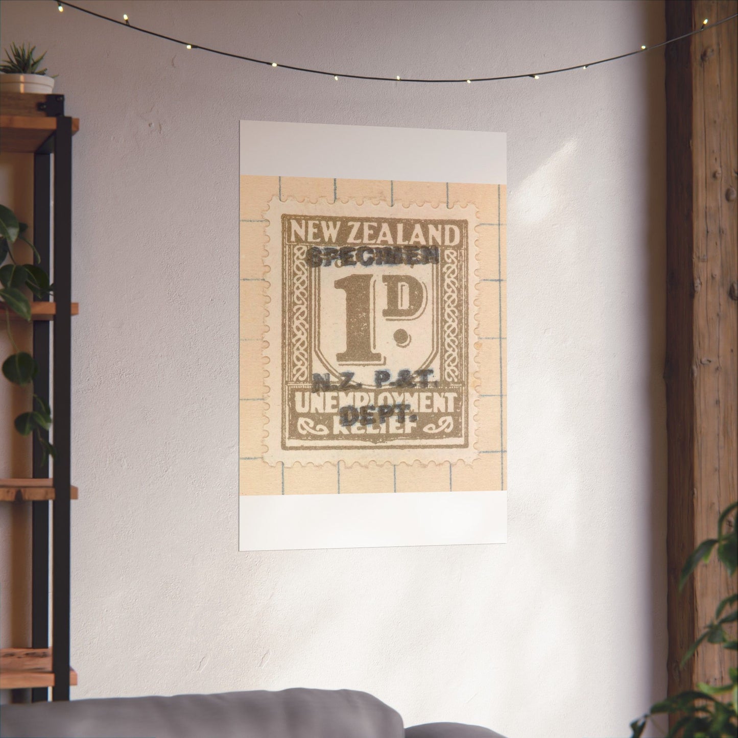 One penny Unemployment Relief stamp overprinted 'Specimen' High Quality Matte Wall Art Poster for Home, Office, Classroom