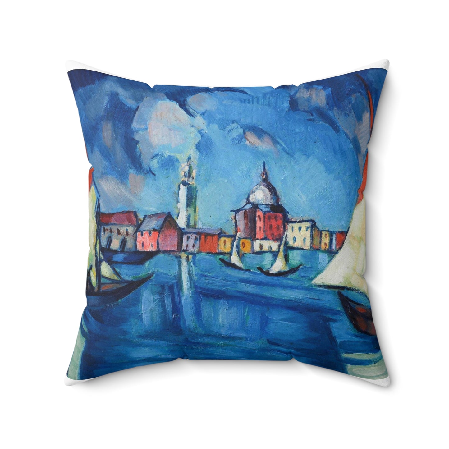 Magi veneetsia - A painting of boats in a harbor with buildings in the background Decorative Accent Square Pillow