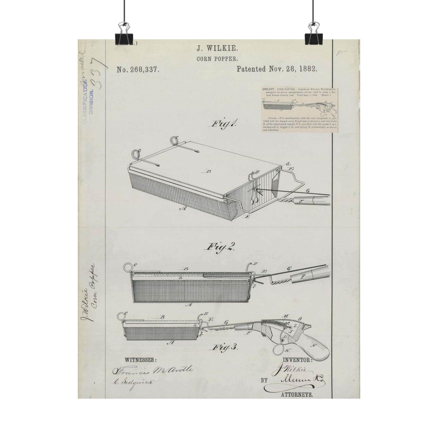 Patent Drawing of Engine - for J. Wilkie's Corn Popper Public domain image High Quality Matte Wall Art Poster for Home, Office, Classroom