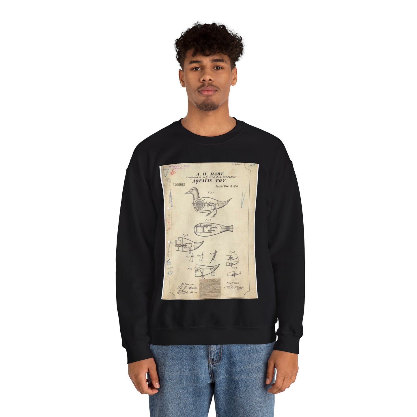Patent drawing - Drawing of Aquatic Toy Public domain image Black Heavy Blend Adult Crew Neck SweatShirt