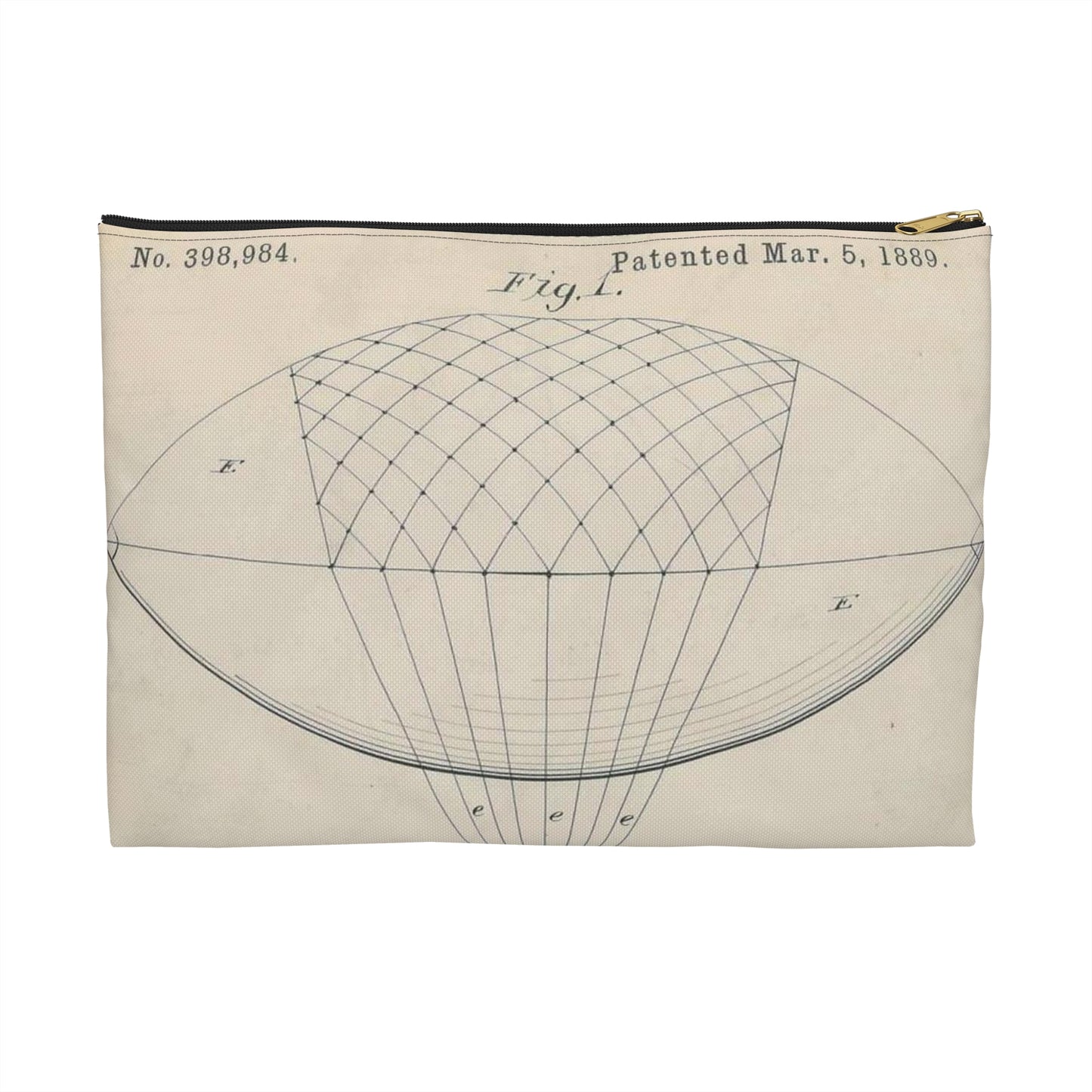 Patent drawing - for R. J. Spalding's Flying Machine Public domain image Large Organizer Pouch with Black Zipper