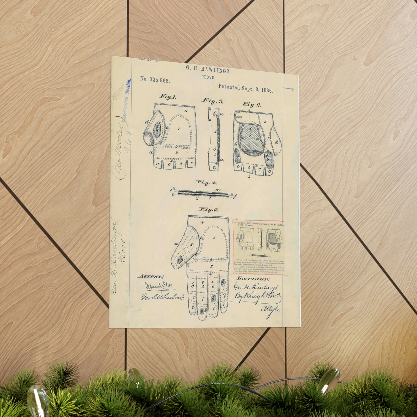 Patent drawing - Drawing for a "Base Ball Glove" Public domain image High Quality Matte Wall Art Poster for Home, Office, Classroom