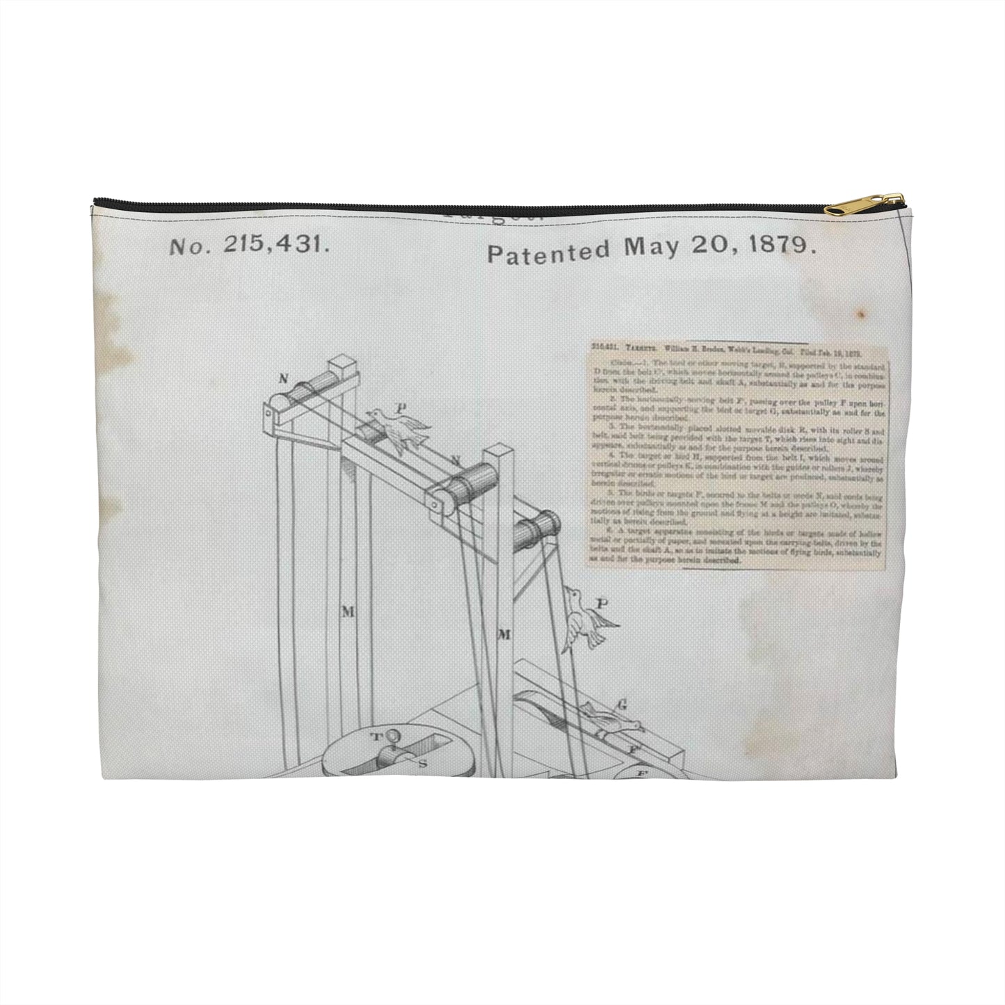 Patent drawing - for W. H. Broden's Target Public domain image Large Organizer Pouch with Black Zipper