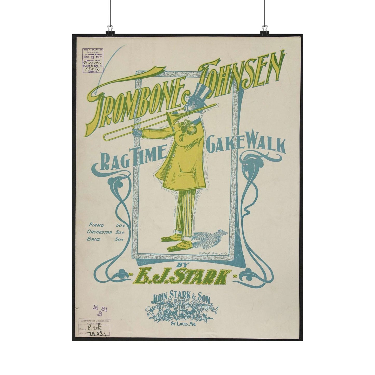 Trombone Johnsen, a Ragtime cake walk - Ragtime music High Quality Matte Wall Art Poster for Home, Office, Classroom
