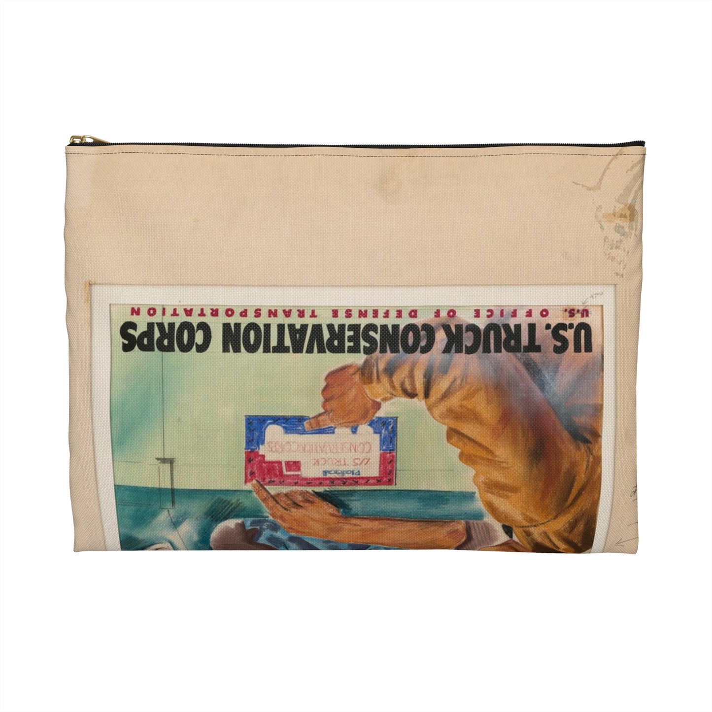 Sign the pledge to keep'em rolling! U.S. Truck Conservation Corps - U.S. Office of Defense Transportation Large Organizer Pouch with Black Zipper