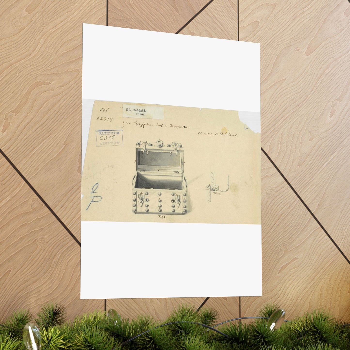 Patent drawing - Drawing of a Traveling Trunk Public domain image High Quality Matte Wall Art Poster for Home, Office, Classroom