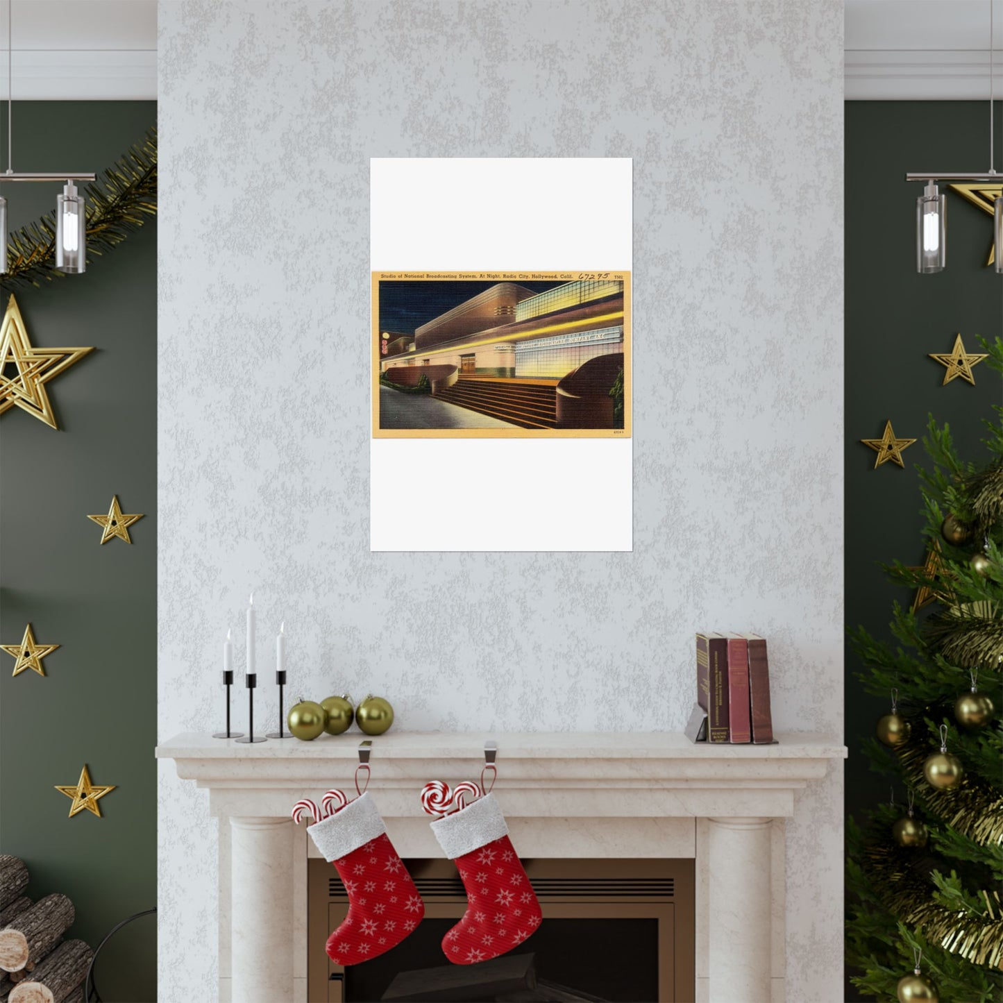 Studio of National Broadcasting System, at night, Radio City, Hollywood, Calif. High Quality Matte Wall Art Poster for Home, Office, Classroom
