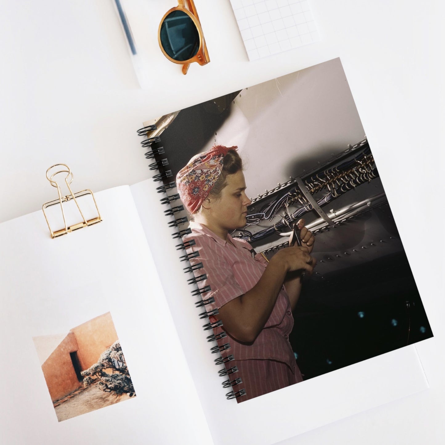 With careful Douglas training, women do accurate electrical assembly and installation work, Douglas Aircraft Company, Long Beach, Calif. Spiral Bound Ruled Notebook with Printed Cover