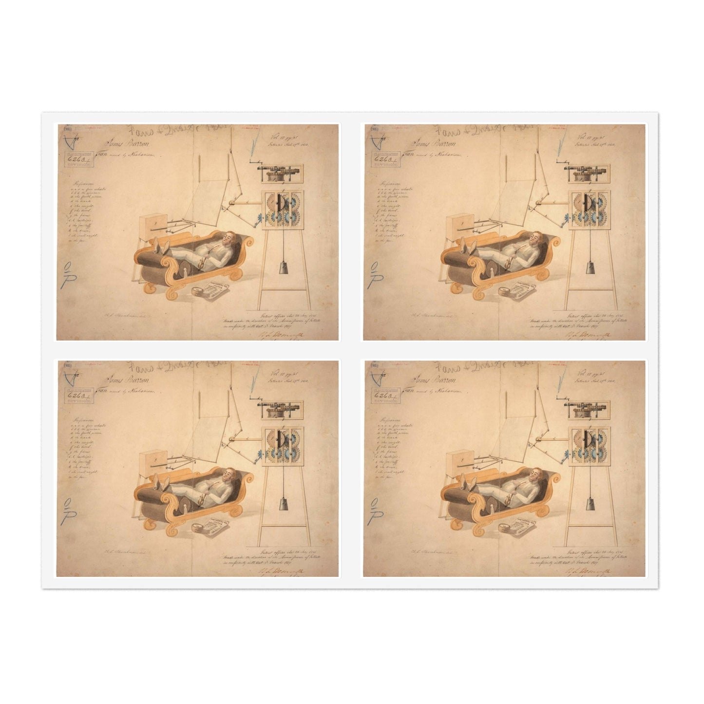 Patent drawing - Drawing of Fan Moved by Mechanism Public domain image Laminated UV Protective Vinyl Stickers