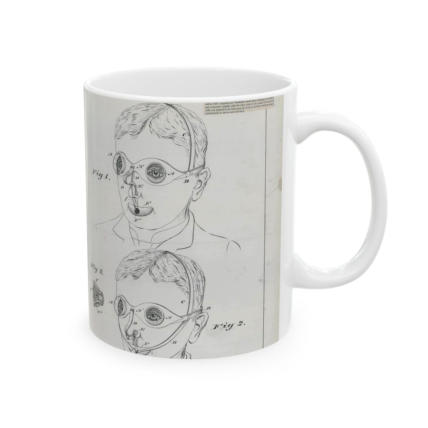 Patent drawing - for C. McIntosh's Fire Mask Public domain image Beautiful Novelty Ceramic Coffee Mug 11oz