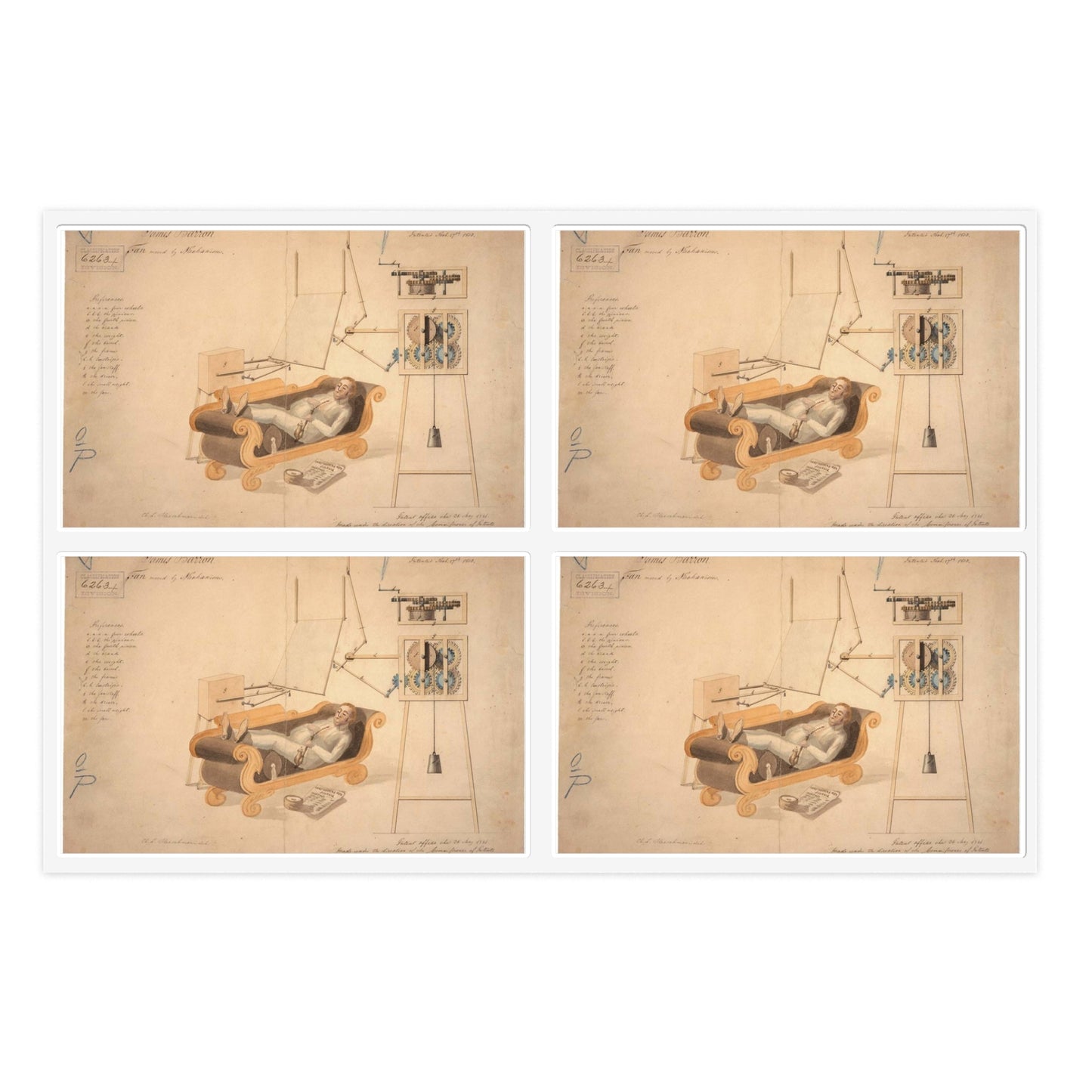 Patent drawing - Drawing of Fan Moved by Mechanism Public domain image Laminated UV Protective Vinyl Stickers