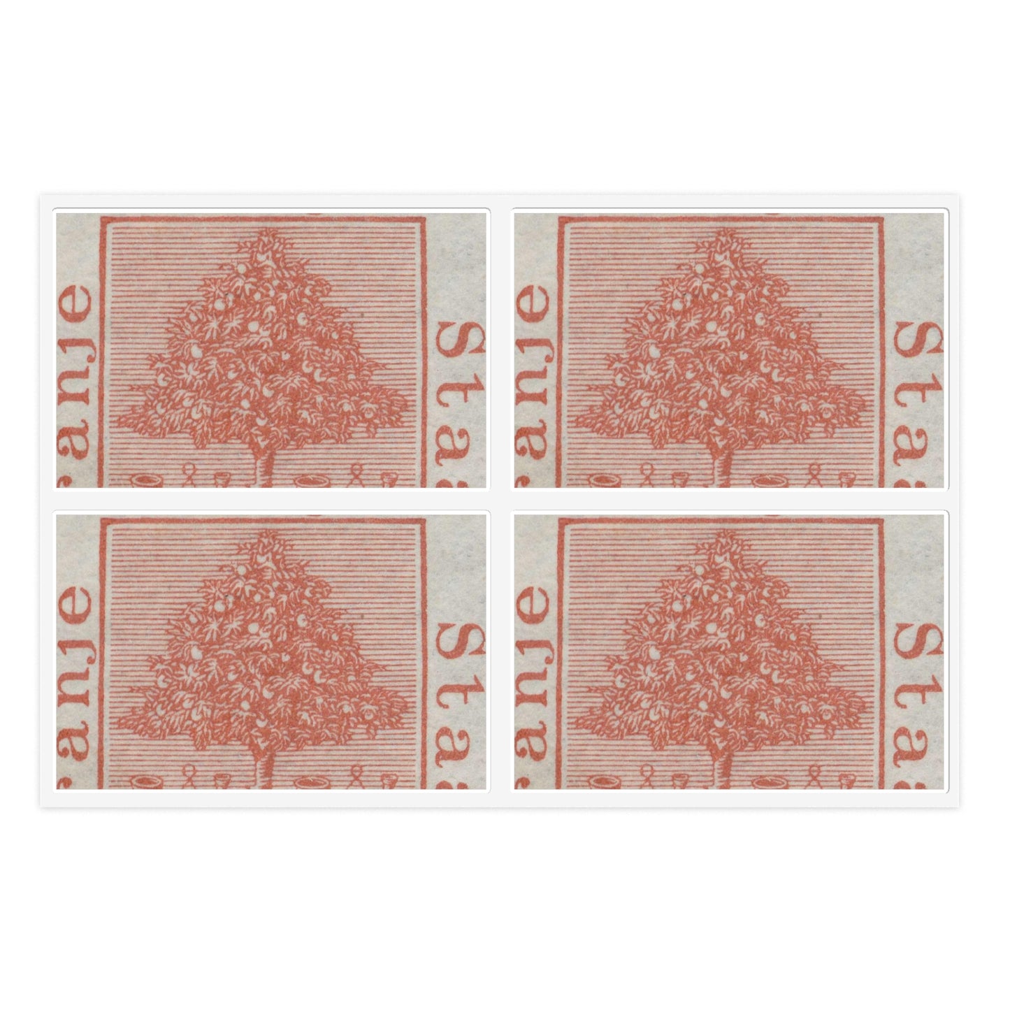 Frimärke ur Gösta Bodmans filatelistiska motivsamling, påbörjad 1950.Frimärke från Oranje -Fristaten. Motiv av apelsinträd med frukter och posthorn. Laminated UV Protective Vinyl Stickers