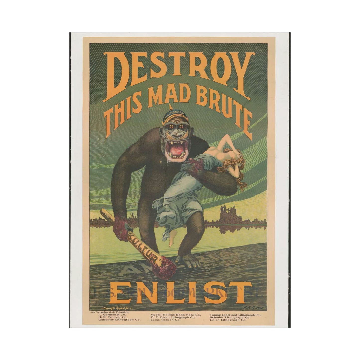 Destroy this mad brute Enlist - U.S. Army. High Quality Matte Wall Art Poster for Home, Office, Classroom