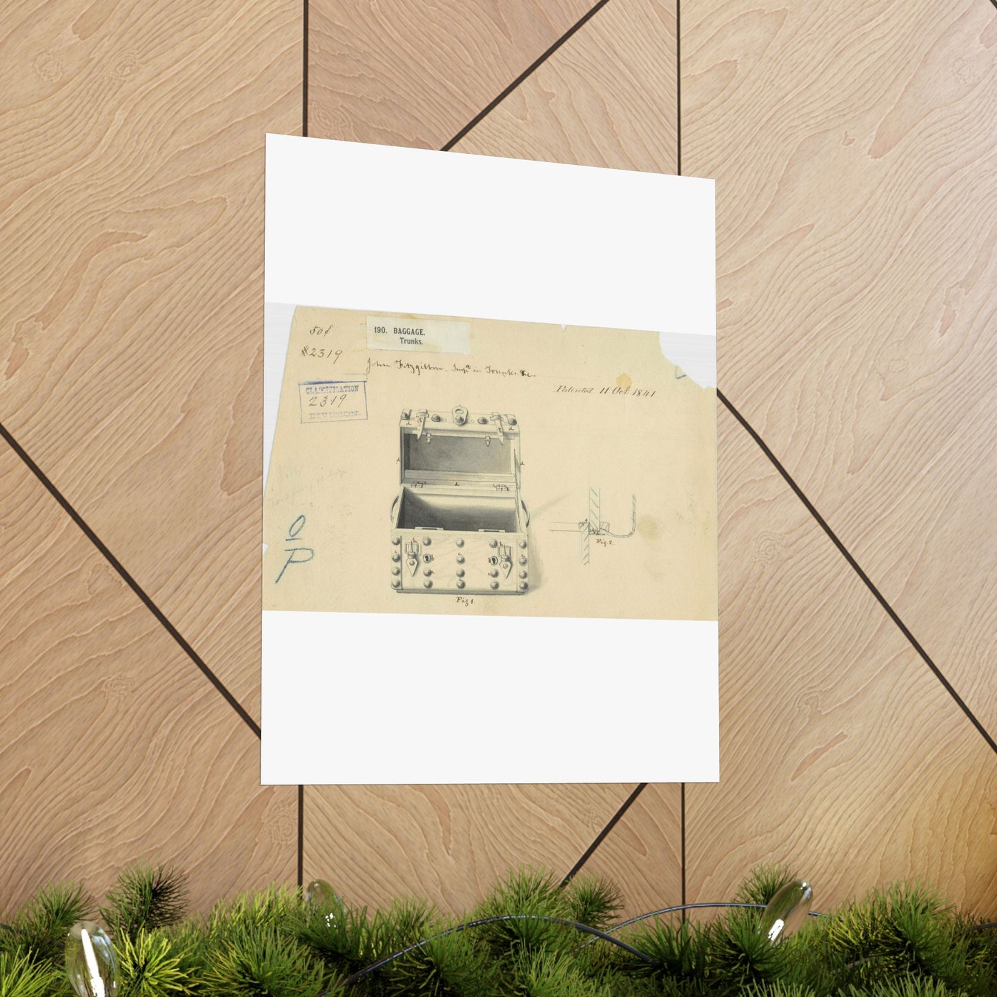 Patent drawing - Drawing of a Traveling Trunk Public domain image High Quality Matte Wall Art Poster for Home, Office, Classroom