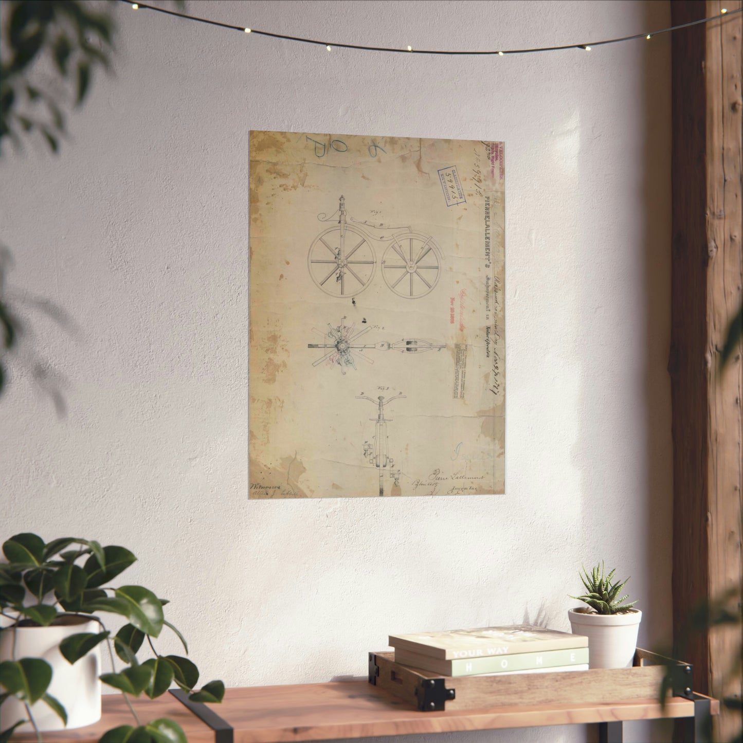 Patent drawing - for Pierre Lallement's Improvement in Velocipedes Public domain image High Quality Matte Wall Art Poster for Home, Office, Classroom